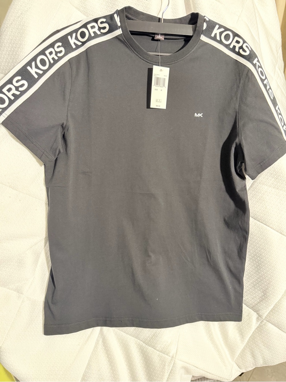 Michael Kors Logo Tape Short Sleeve Tee in Gray & White NWT